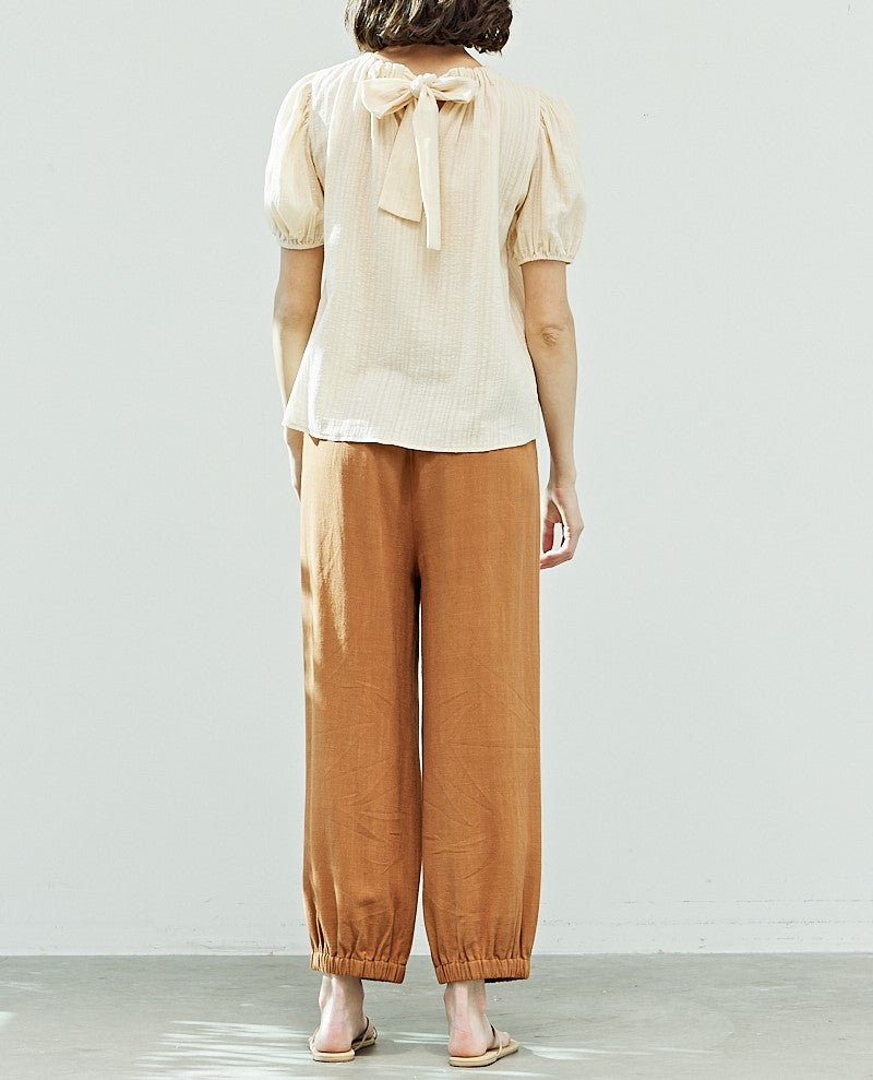 BACK TIE PUFF SLEEVE BLOUSE