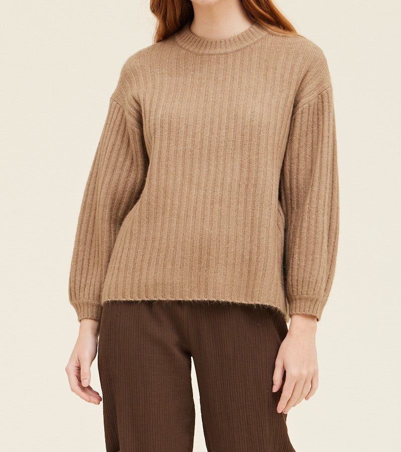 BALLOON SLEEVE RIB SWEATER