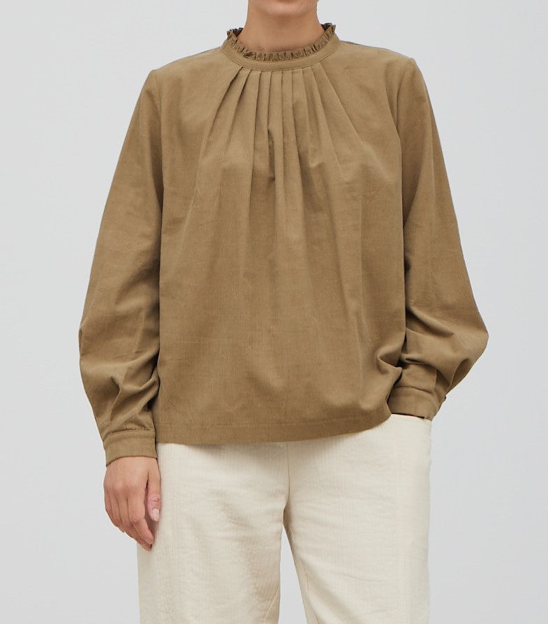 PLEATED DETAIL CORUROY BLOUSE