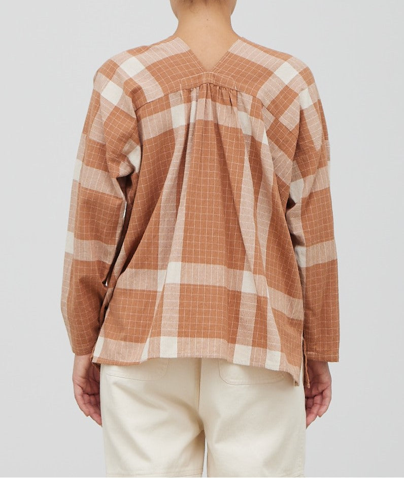 PLAID V-NECK COTTON BLOUSE