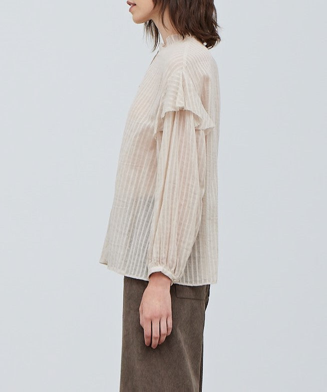 COTTON TEXTURE RUFFLED BLOUSE