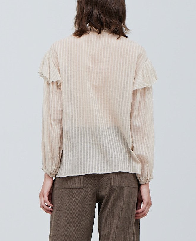 COTTON TEXTURE RUFFLED BLOUSE