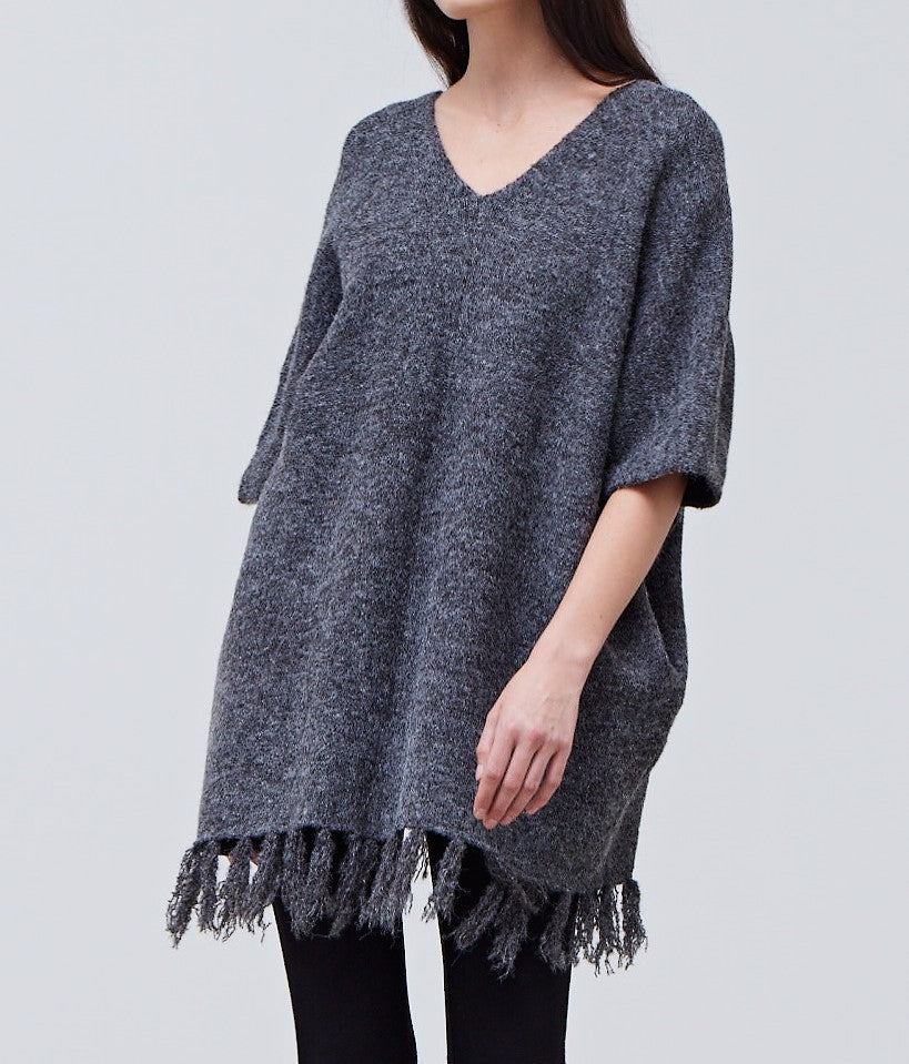 FRINGE HEM KNIT PONCHO