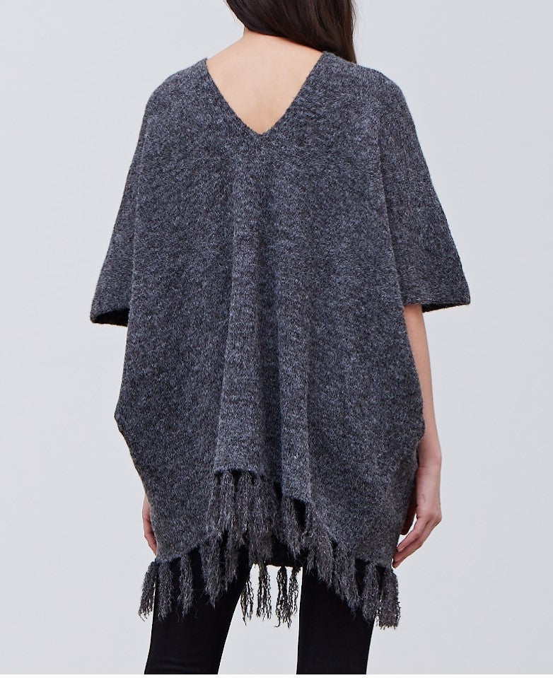 FRINGE HEM KNIT PONCHO