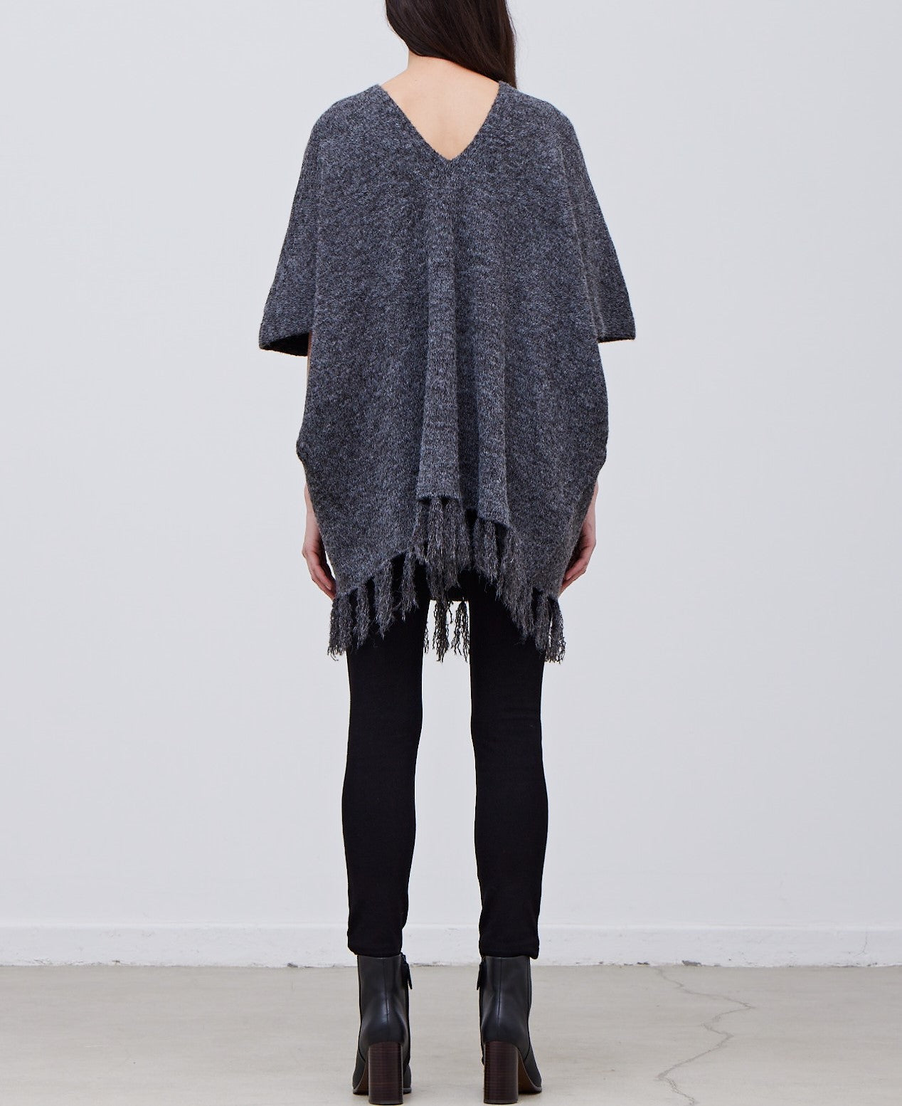 FRINGE HEM KNIT PONCHO