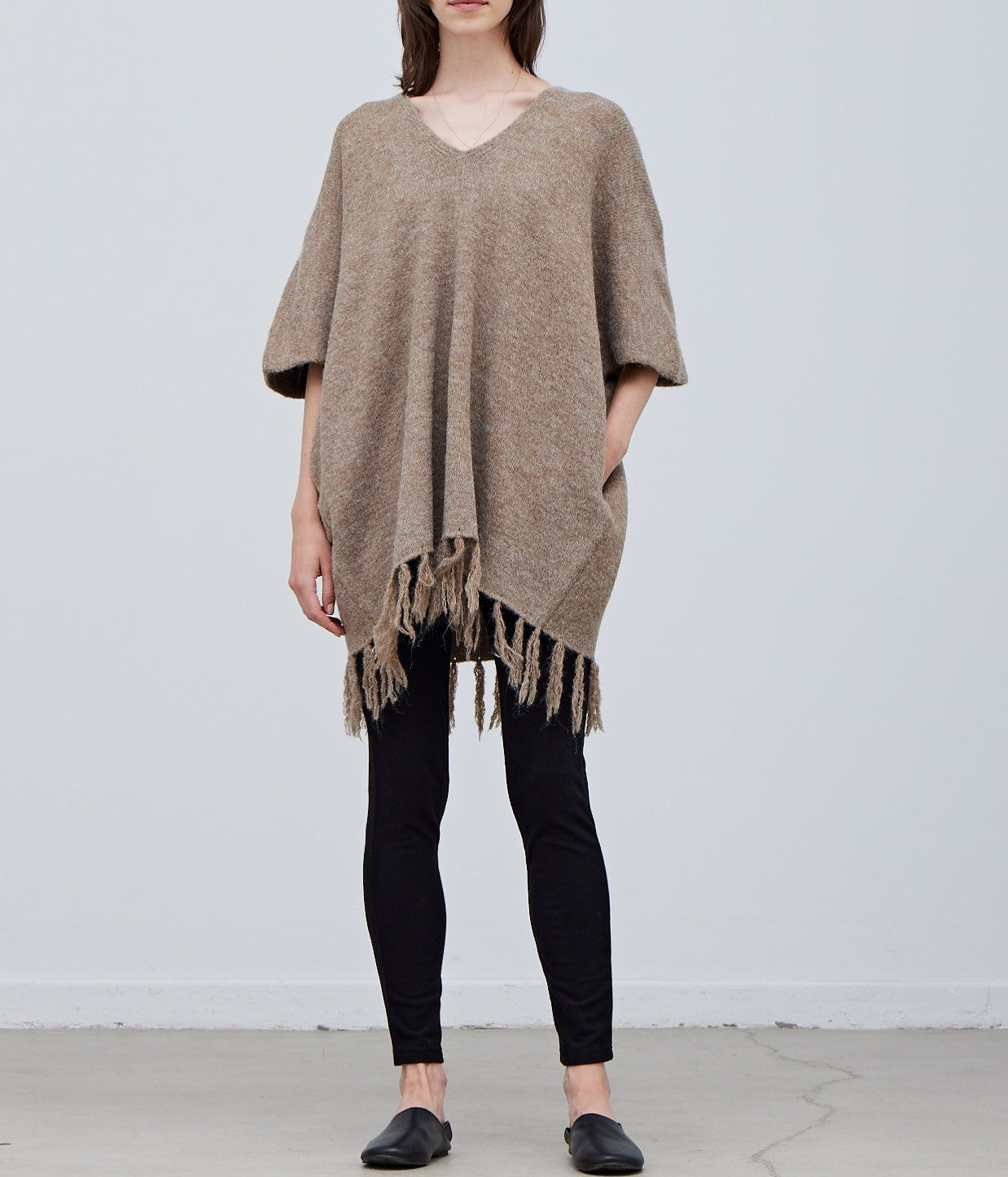 FRINGE HEM KNIT PONCHO