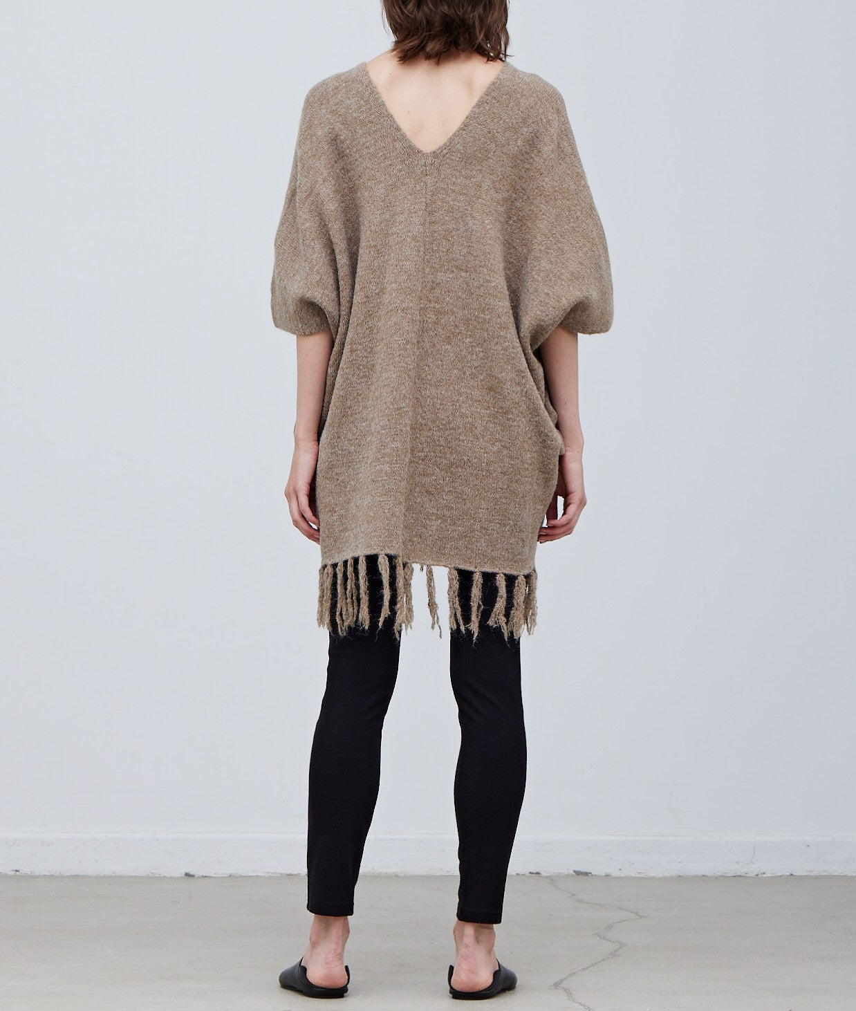 FRINGE HEM KNIT PONCHO