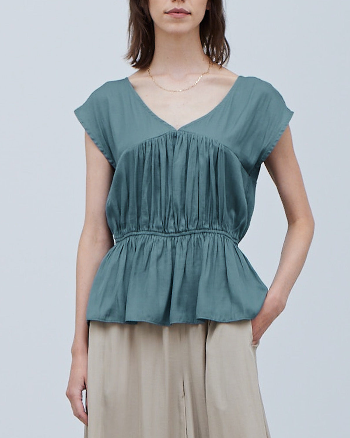 COLORFUL SATIN SHIRRED TOP