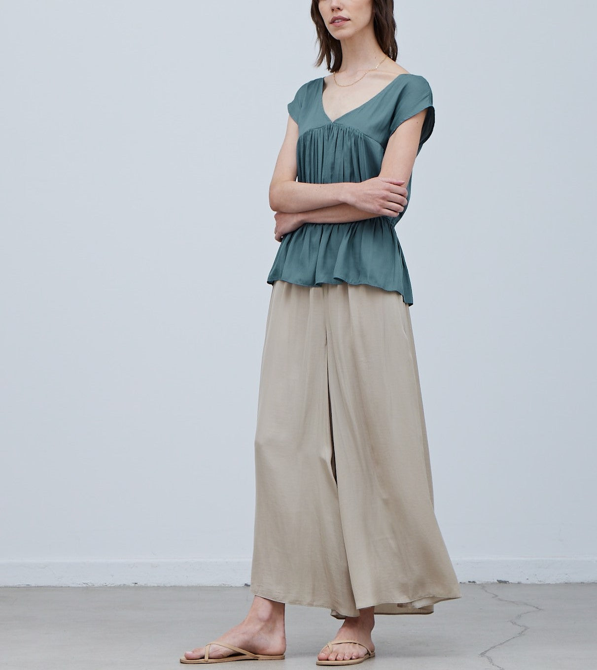 COLORFUL SATIN SHIRRED TOP