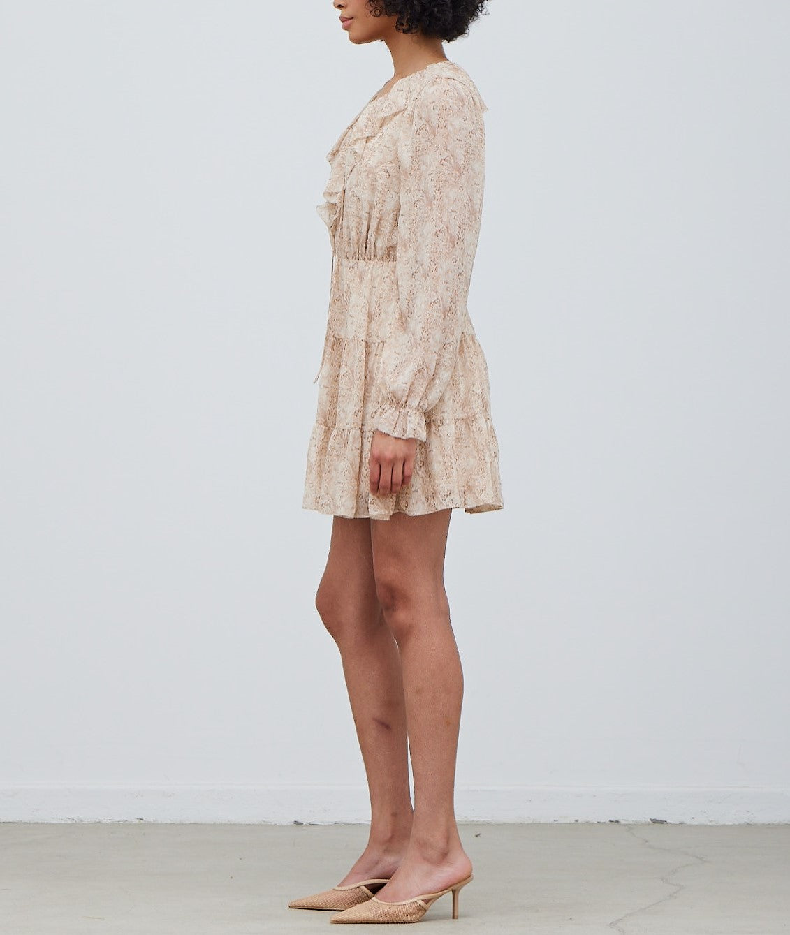 RUFFLED NECK LUREX MINI DRESS