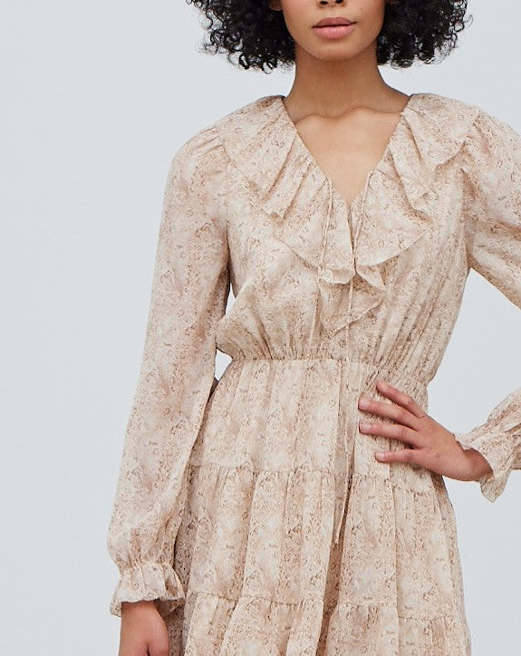 RUFFLED NECK LUREX MINI DRESS