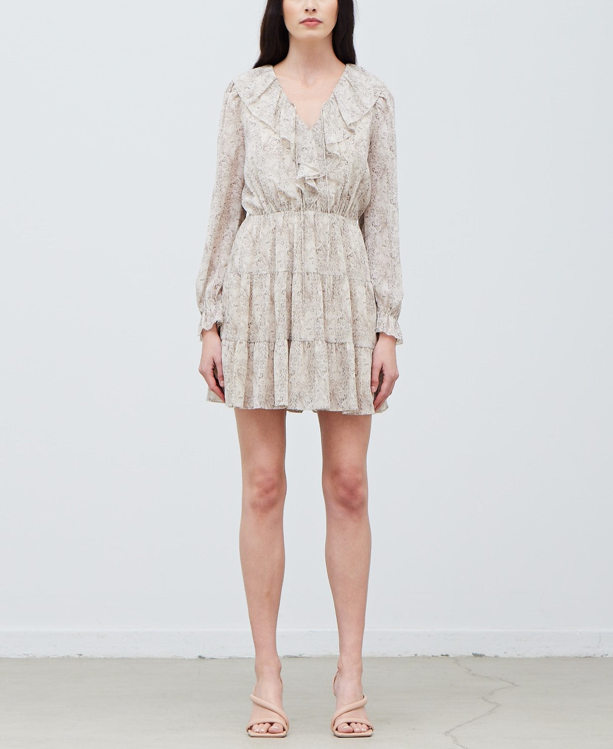 RUFFLED NECK LUREX MINI DRESS