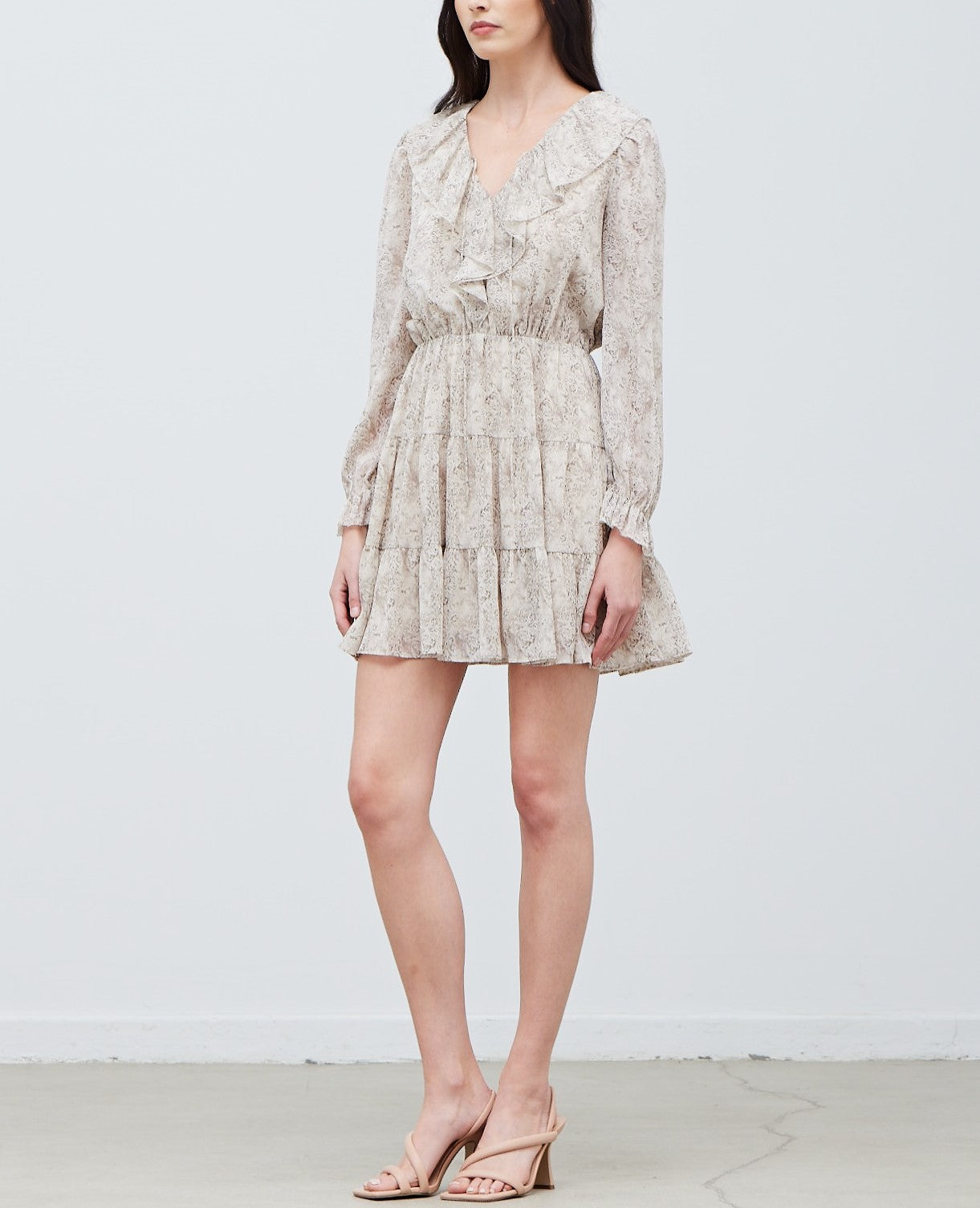 RUFFLED NECK LUREX MINI DRESS