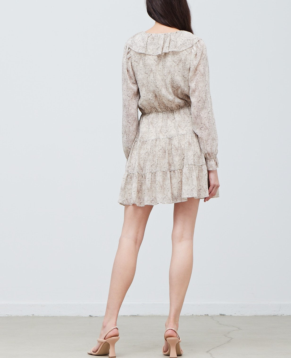 RUFFLED NECK LUREX MINI DRESS