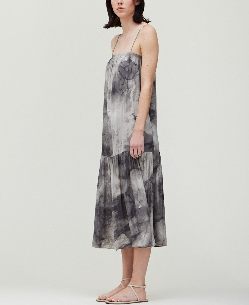 TIE DYE SATIN PRINT MAXI DRESS