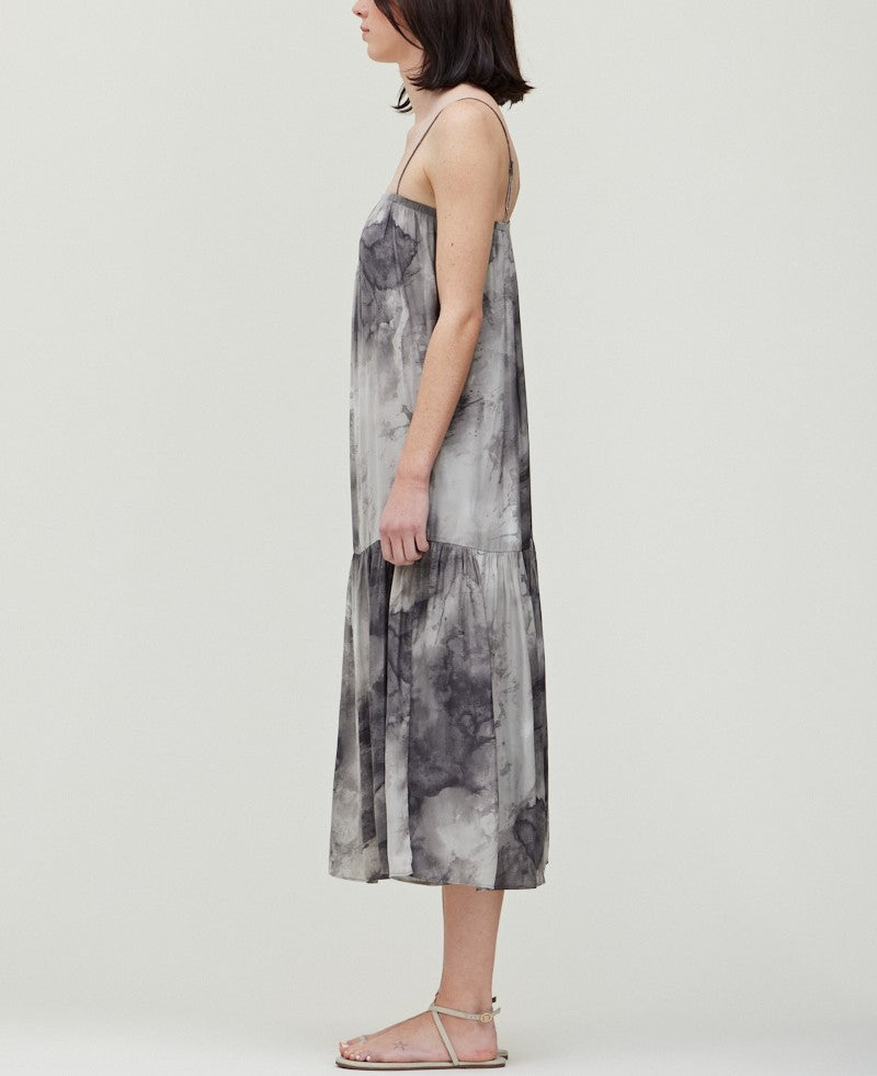 TIE DYE SATIN PRINT MAXI DRESS