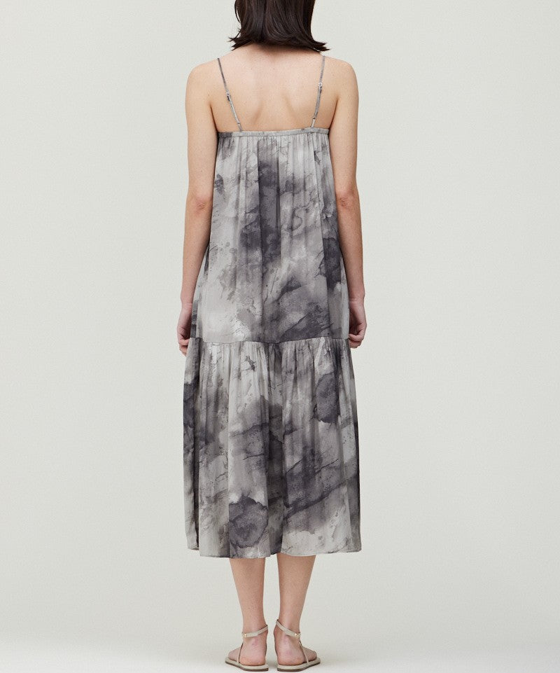 TIE DYE SATIN PRINT MAXI DRESS