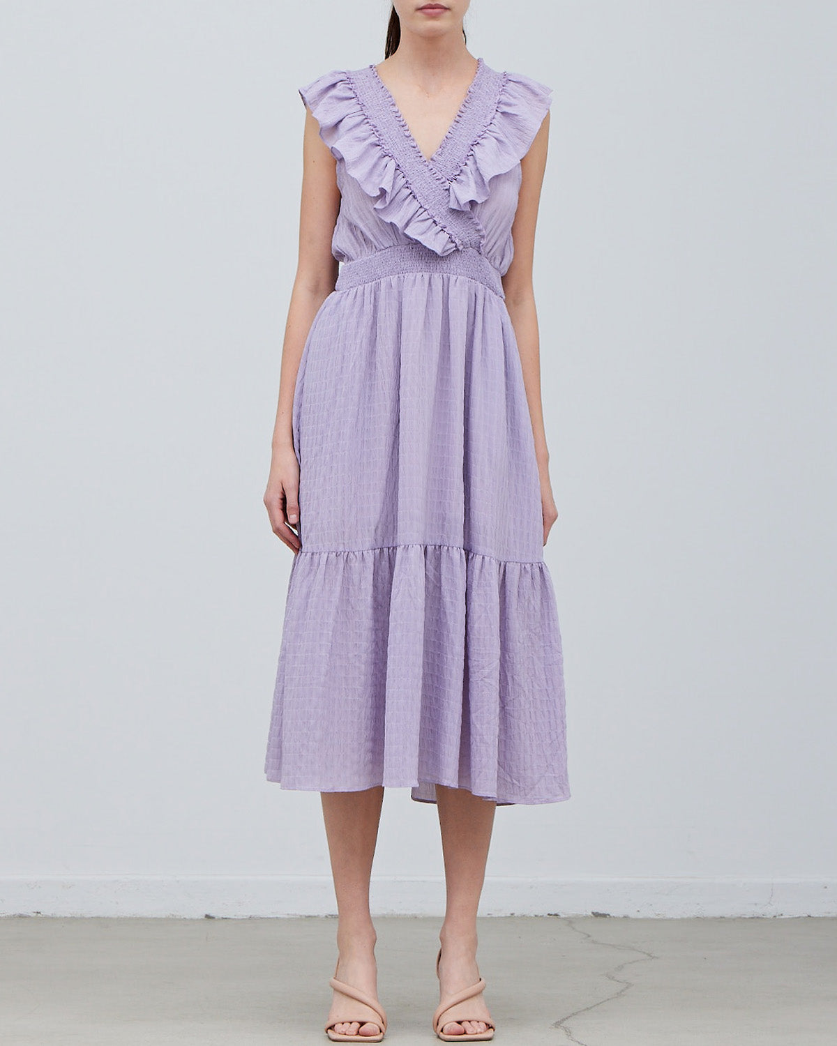SMOCKING DETAIL MIDI DRESS