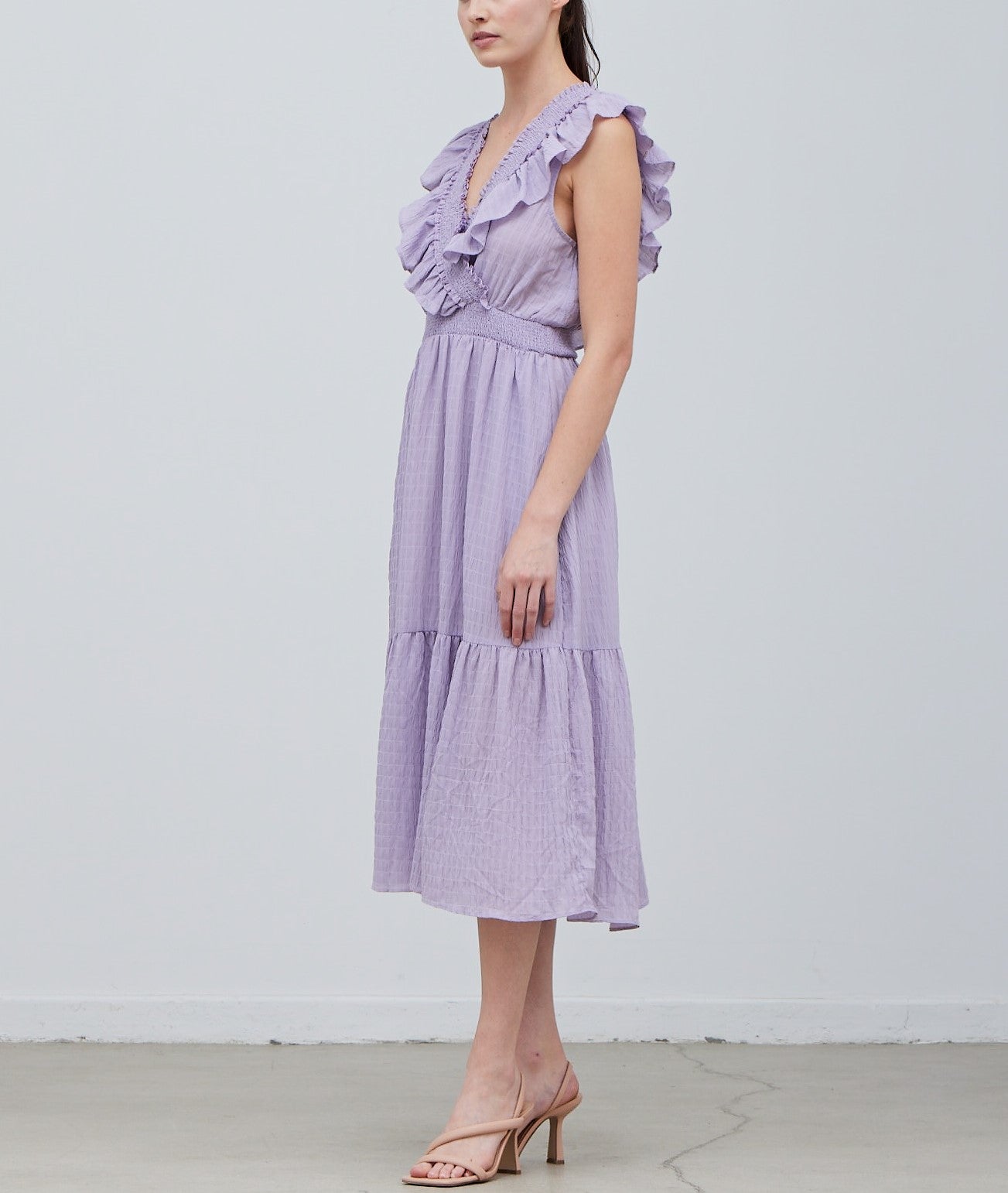 SMOCKING DETAIL MIDI DRESS