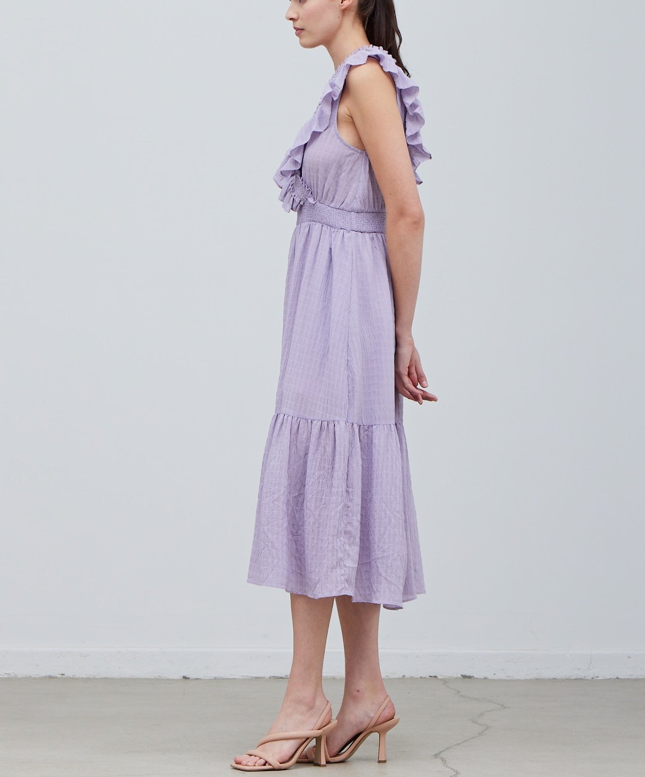 SMOCKING DETAIL MIDI DRESS