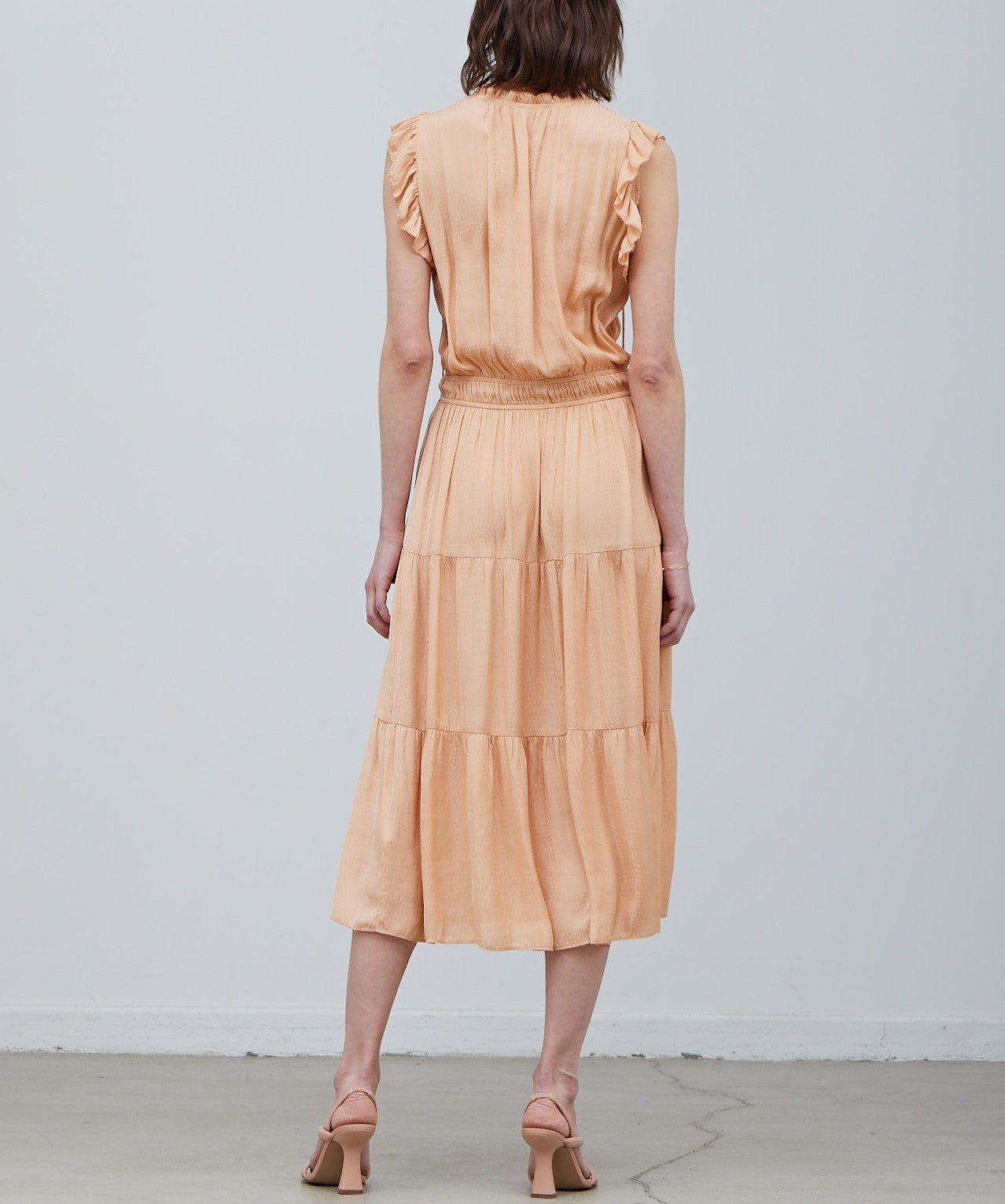 RUFFLE MIDI SATIN DRESS
