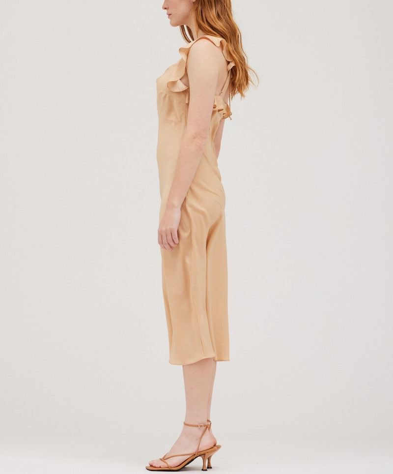 RUFFLE DETAIL SATIN SLIP DRESS