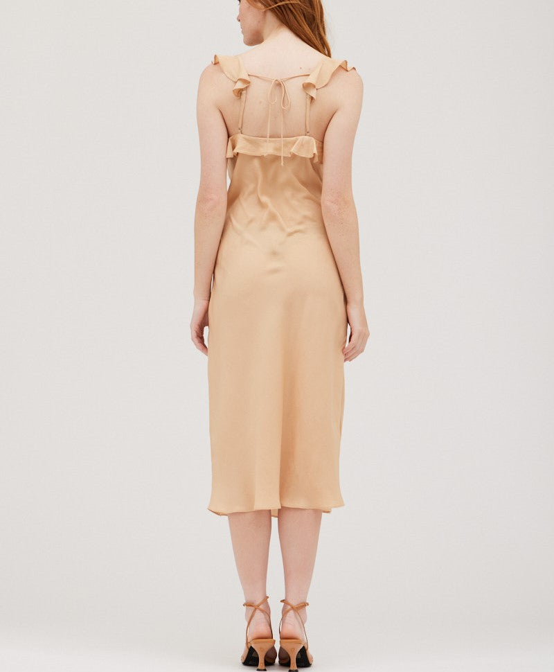 RUFFLE DETAIL SATIN SLIP DRESS