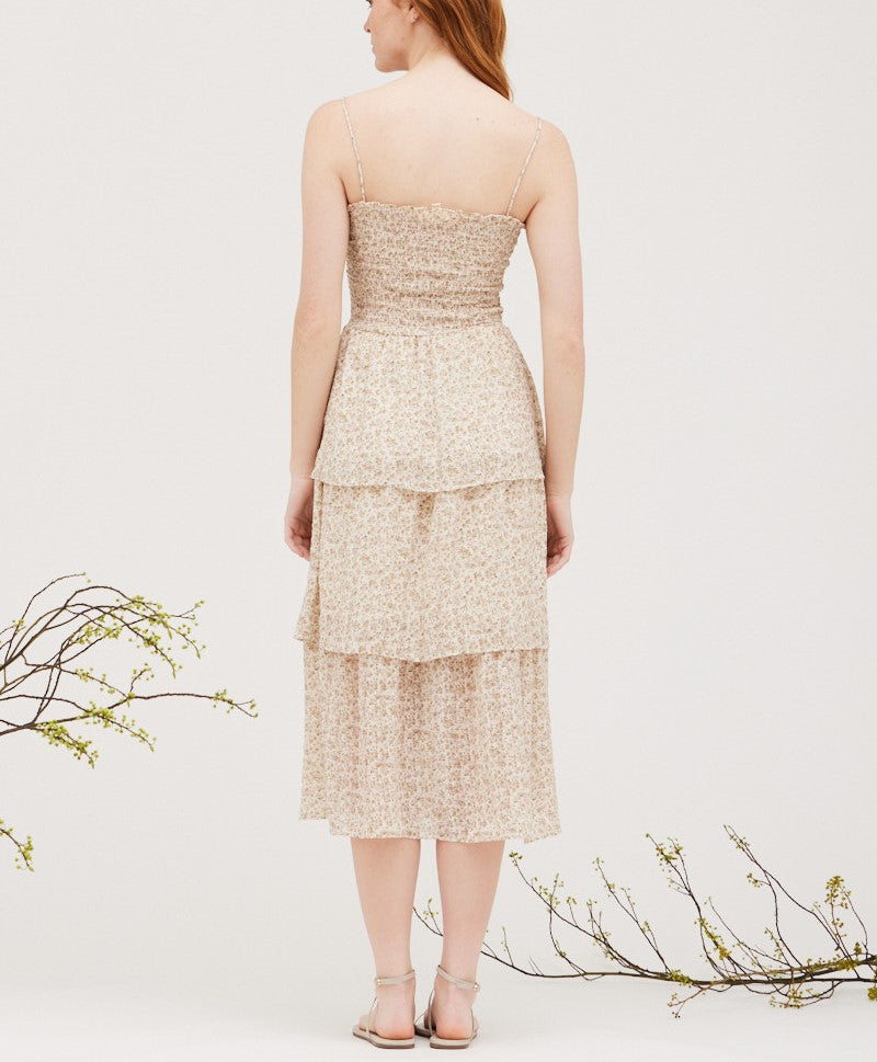 PRINTED SMOCKING TUBE MIDI DRESS