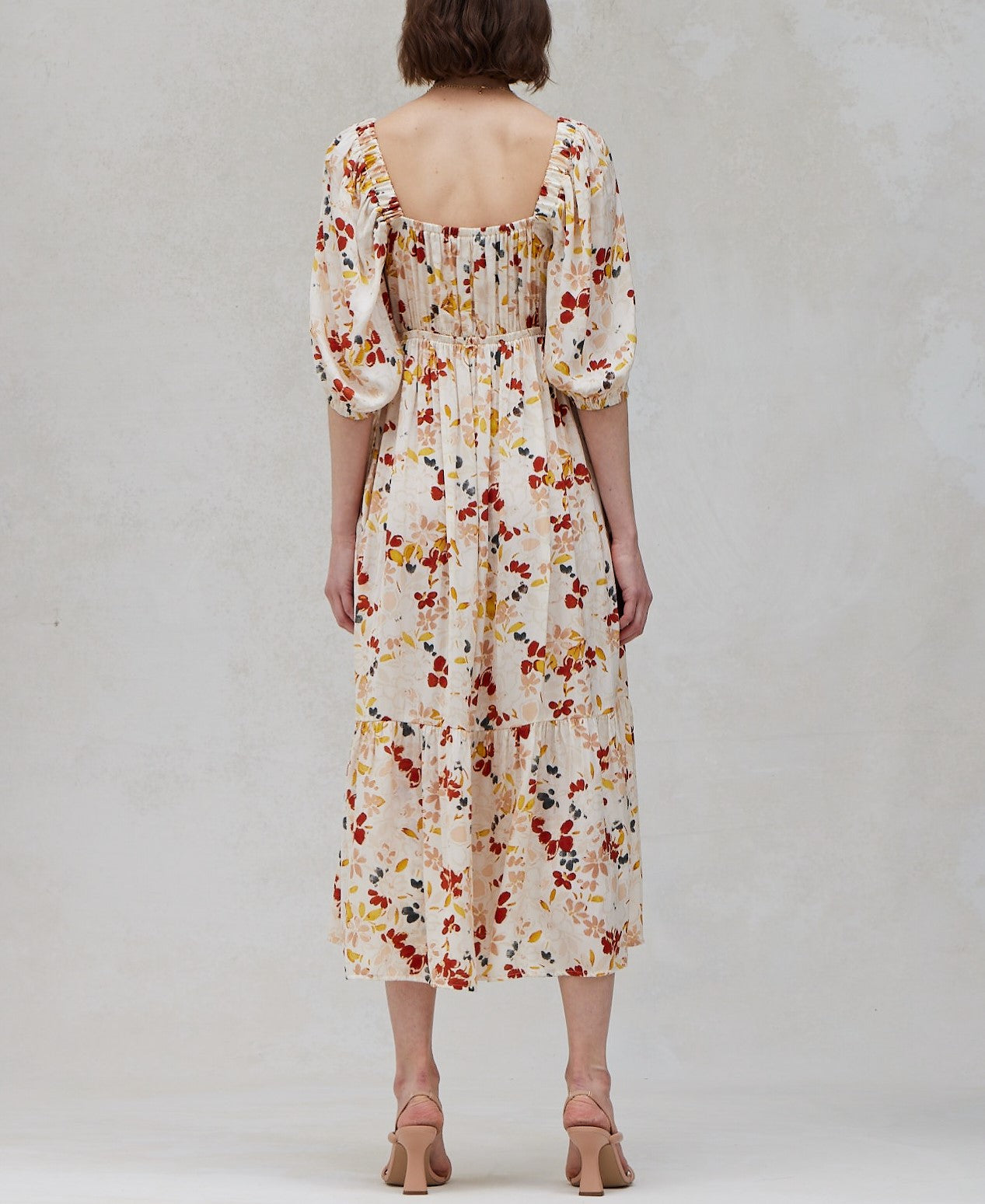 SATIN FLORAL FRONT TIE DRESS
