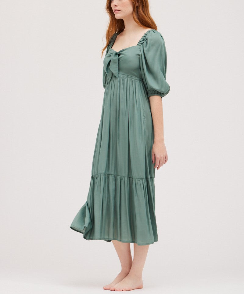 TIE FRONT SATIN MIDI DRESS