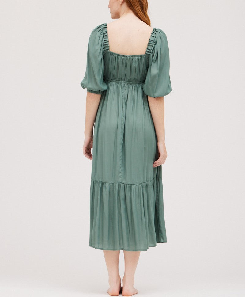 TIE FRONT SATIN MIDI DRESS