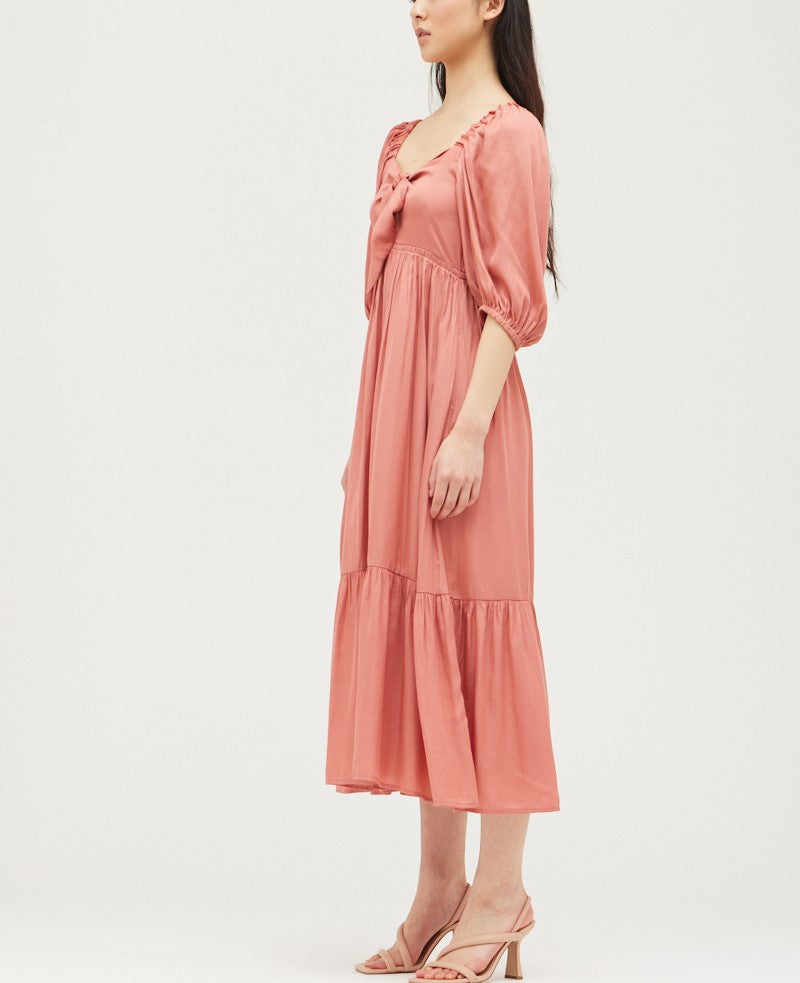 TIE FRONT SATIN MIDI DRESS