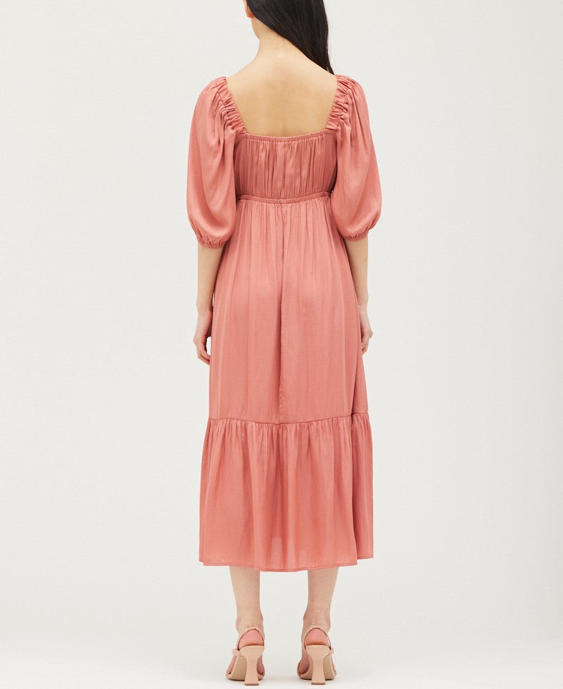 TIE FRONT SATIN MIDI DRESS