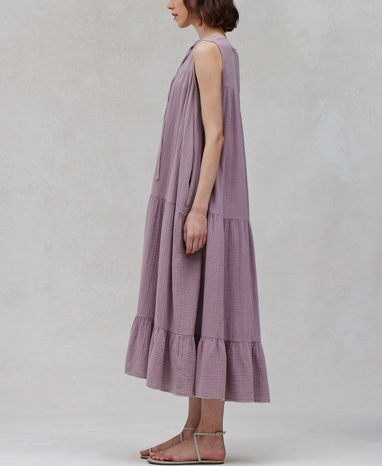 COTTON DOUBLE GAUZE SLEEVELESS DRESS