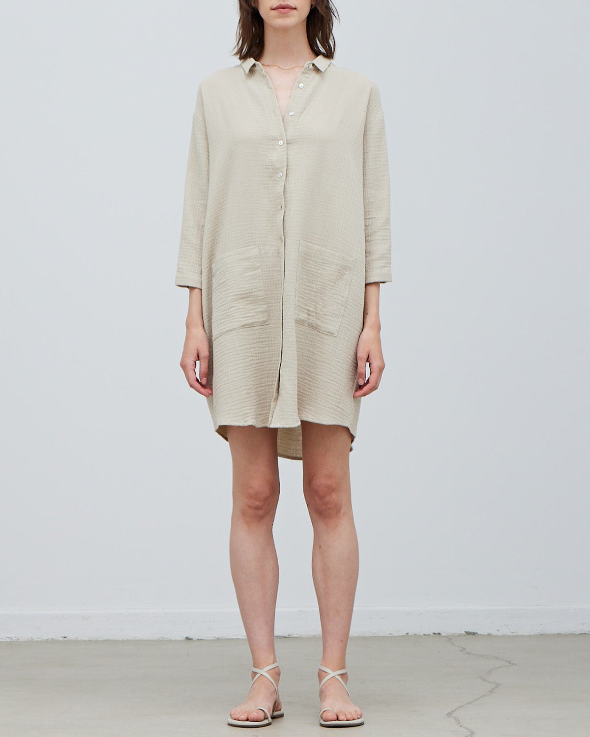 COTTON DOUBLE GAUZE SHIRT DRESS