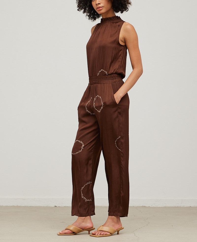 DOTTED CIRCLE PRINTED SATIN JUMPSUIT