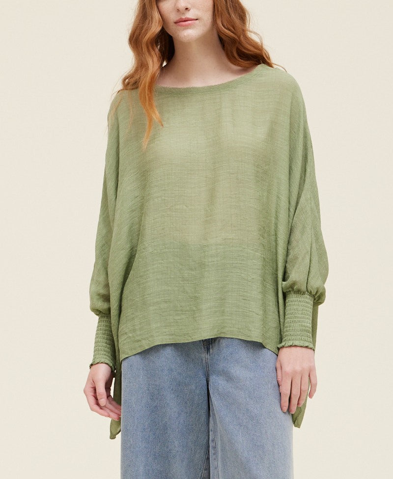 SMOCKED SLEEVE BLOUSE