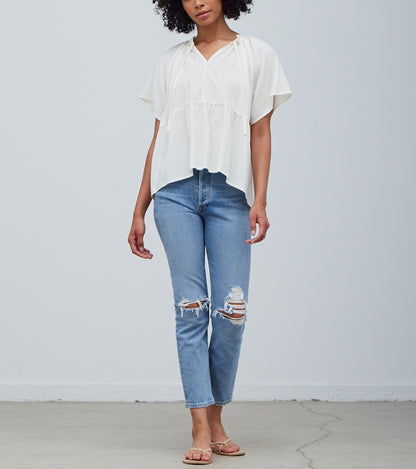 DRAPEY SHIRRED BLOUSE