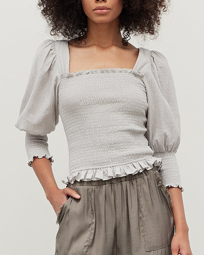 COTTON SMOCKED SQUARE NECK BLOUSE