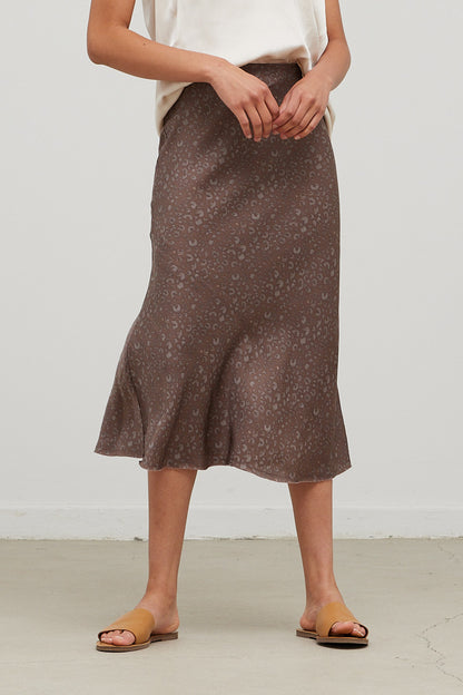 LEOPARD SATIN SLIP SKIRT
