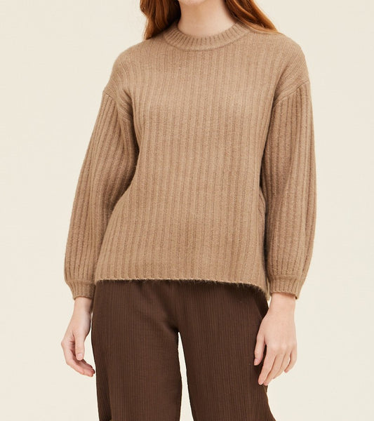 BALLOON SLEEVE RIB SWEATER
