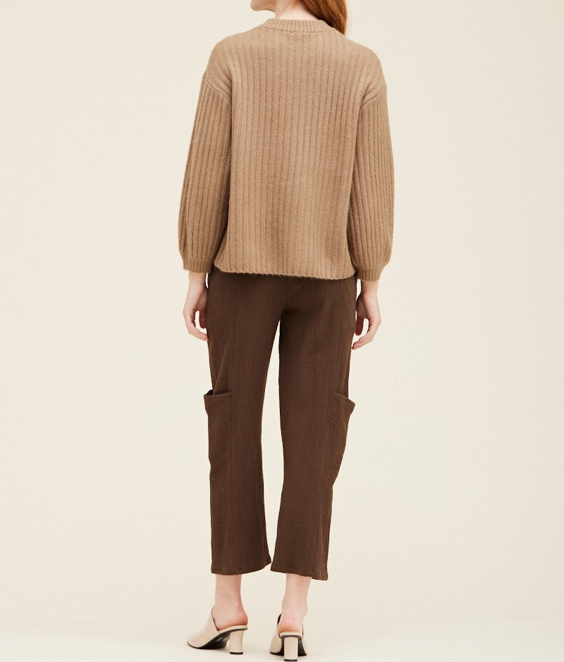 BALLOON SLEEVE RIB SWEATER