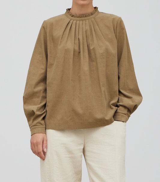 PLEATED DETAIL CORUROY BLOUSE