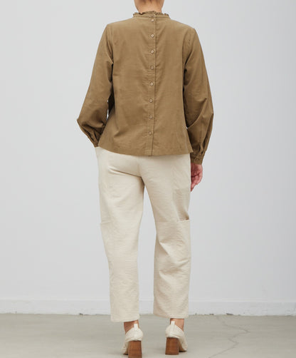 PLEATED DETAIL CORUROY BLOUSE