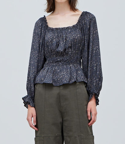 LEOPARD PRINTED SATIN BLOUSE