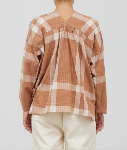 PLAID V-NECK COTTON BLOUSE