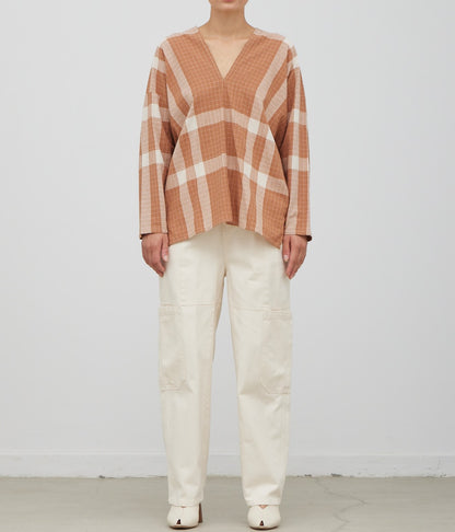 PLAID V-NECK COTTON BLOUSE
