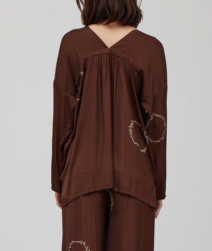 DOTTED CIRCLE SATIN V-NECK BLOUSE