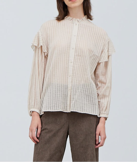 COTTON TEXTURE RUFFLED BLOUSE