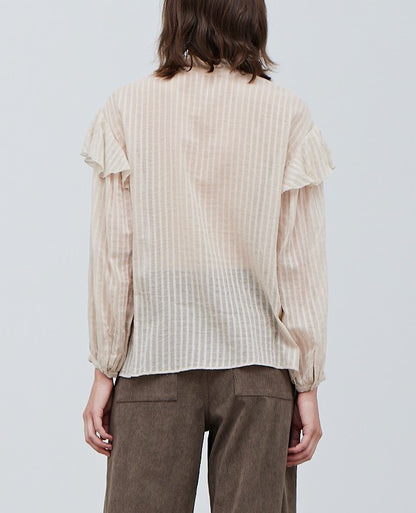 COTTON TEXTURE RUFFLED BLOUSE